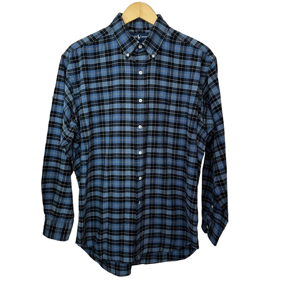 Ralph Lauren Blake Shirt Blue‎ Label Mens M Long Sleeve Plaid 100% Cotton Pony